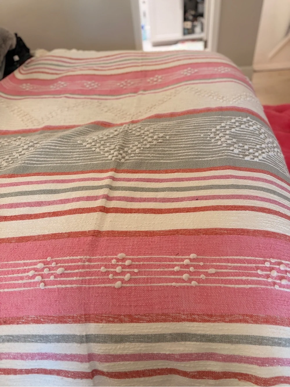 Striped Cotton Bed Runner in Pink, Gray & Cream